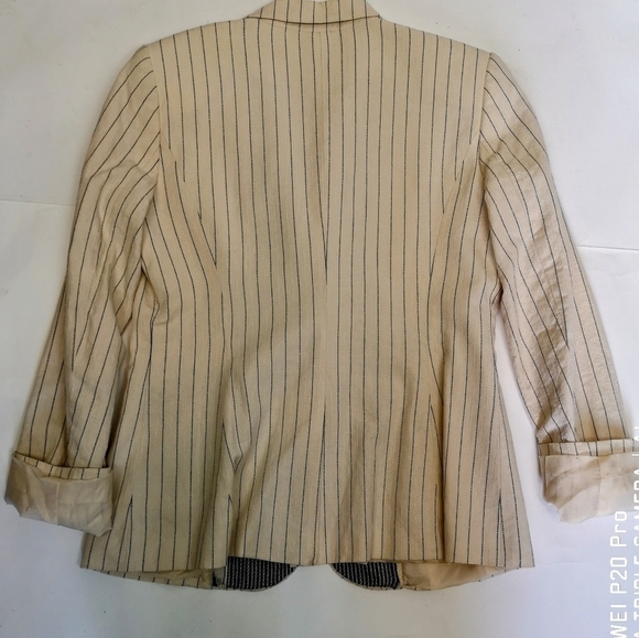 90s Vintage Calvin Klein pinstripe distressed Upcycled Linen-like blazer jacket - Picture 13 of 13